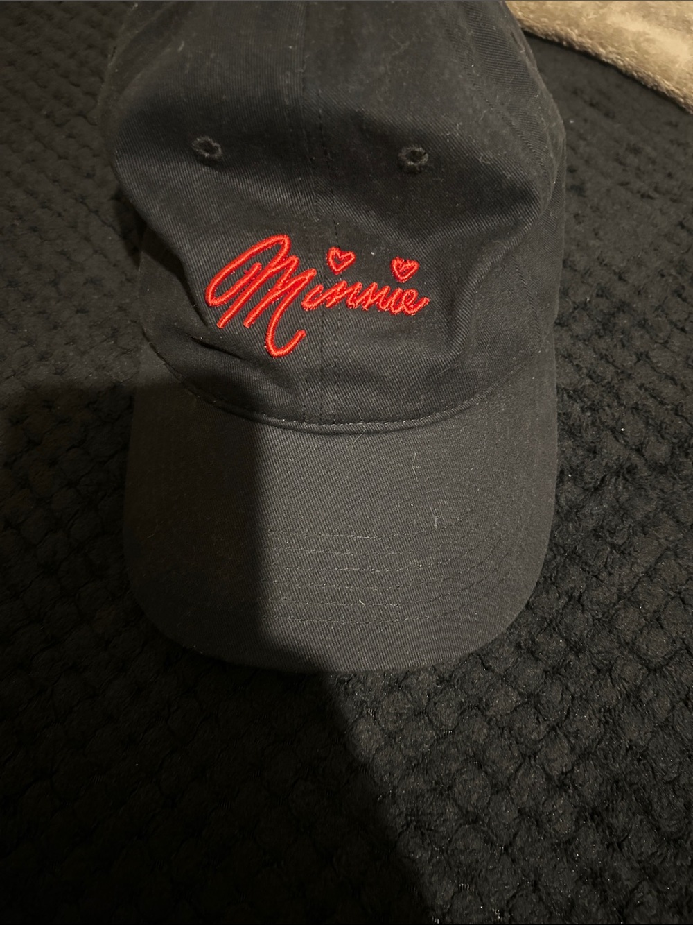 Disney Minnie Embroidered Black Baseball Cap - Red Script